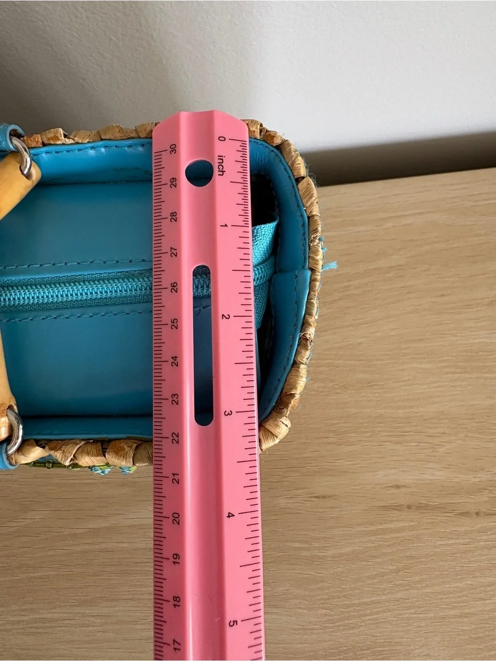 STRAW TOTE Woven with Turquoise Trim and Sequin Flip Flop